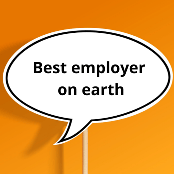 Best employer on earth text in a chat bubble
