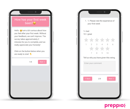 Image of Preppio software's first day onboarding survey